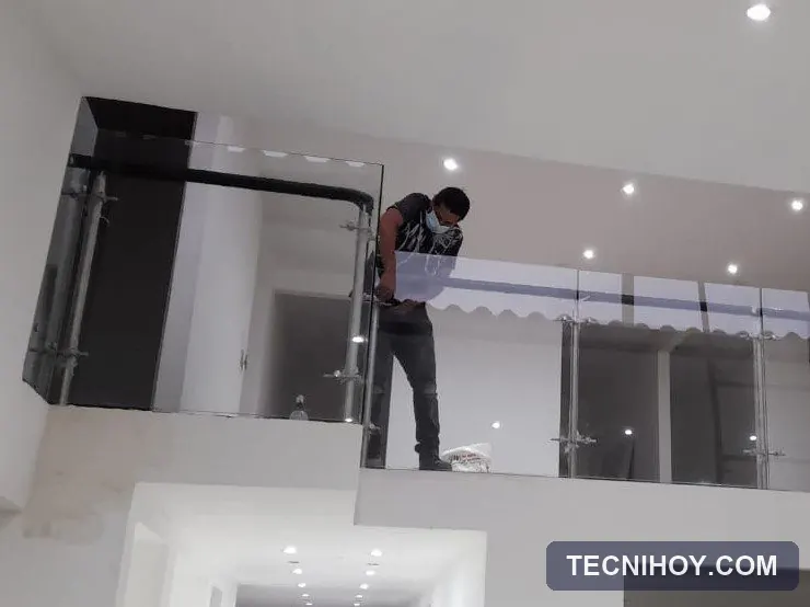 Instalación de baranda en vidrio templado en mezanine