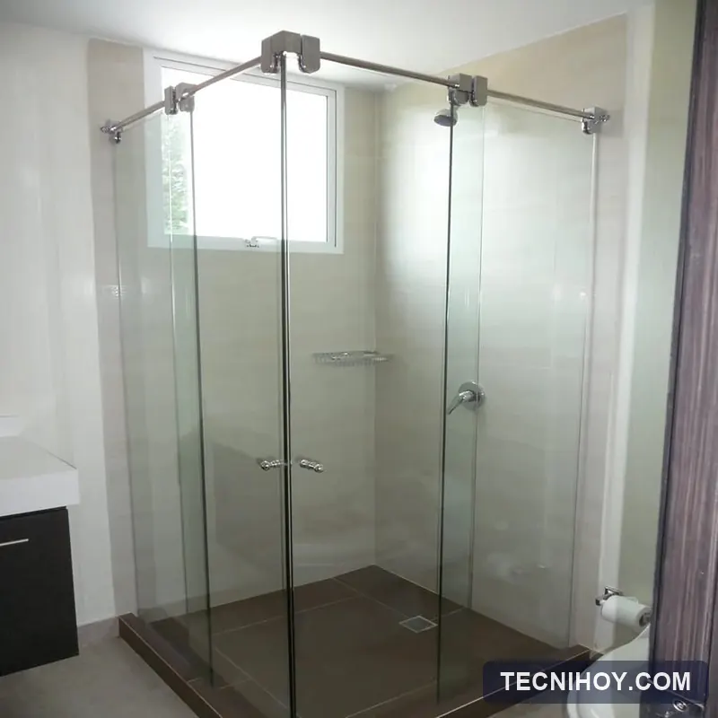 División de baño en L en vidrio templado de 8 mm