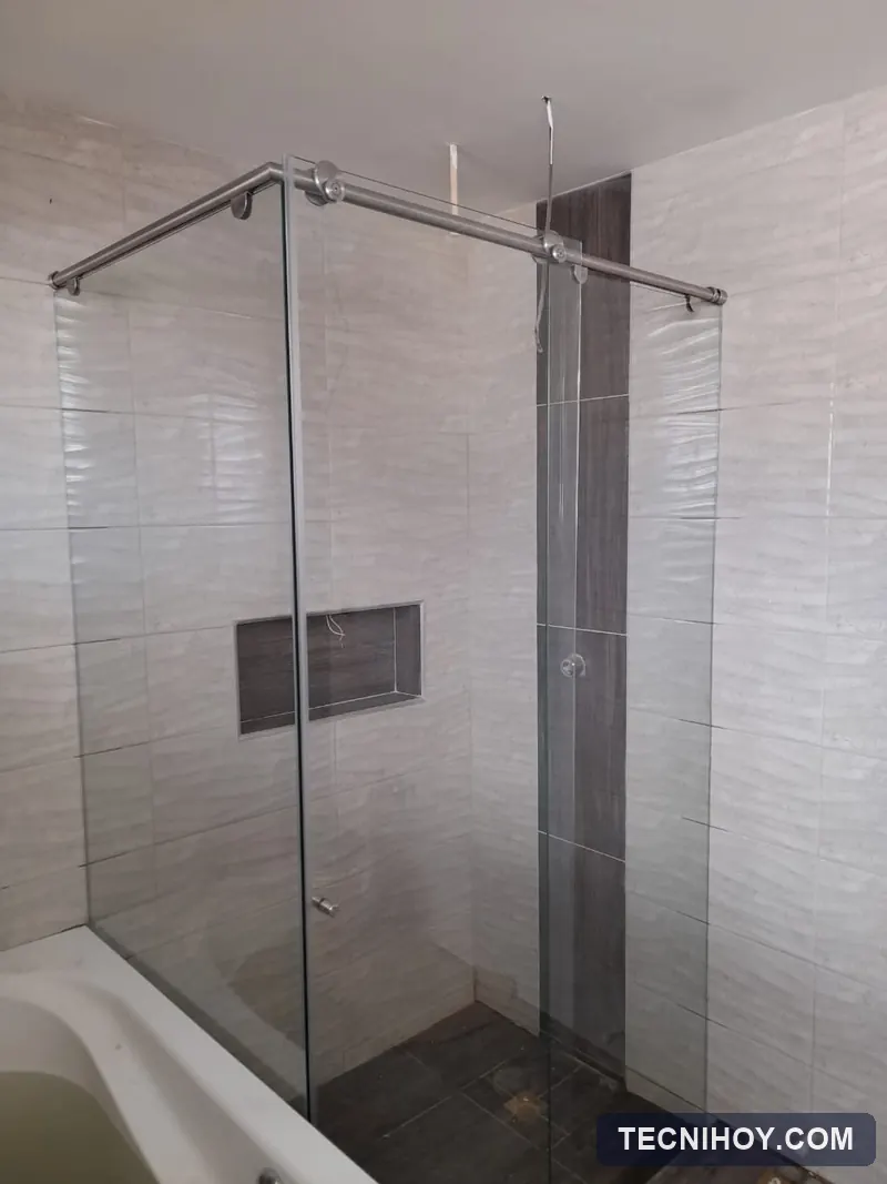 División de baño en escuadra en vidrio templado