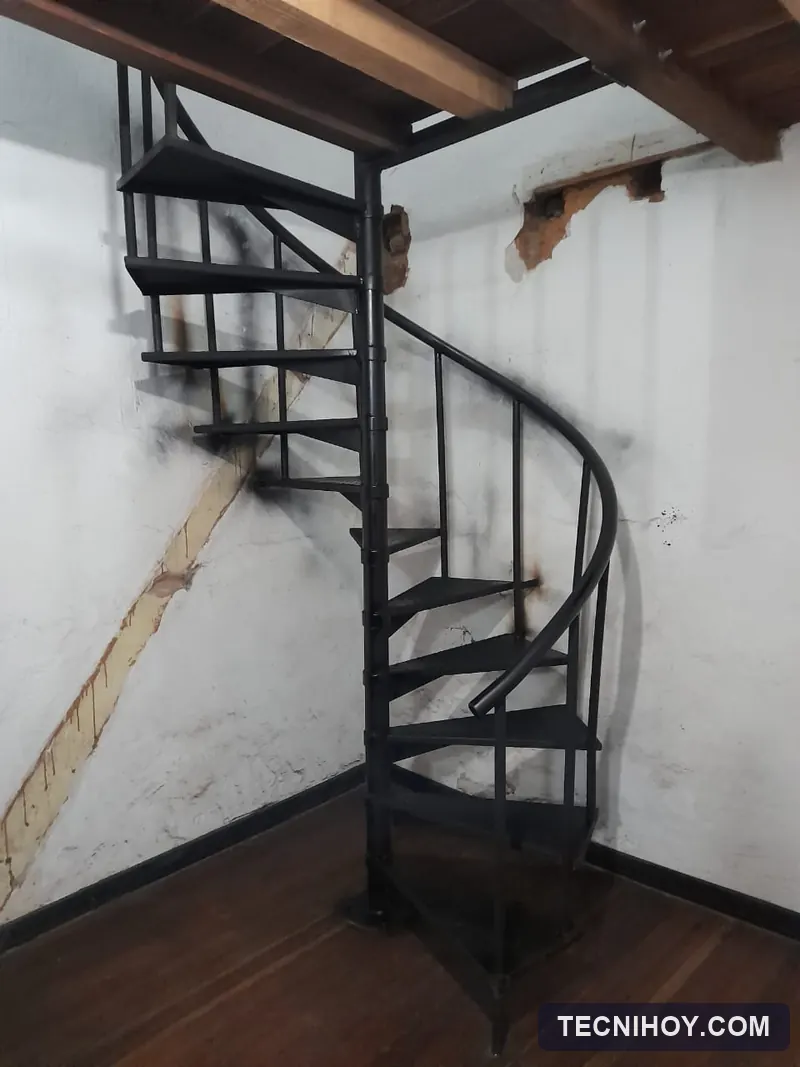 Escalera en caracol con pasamanos y lámina alfajor