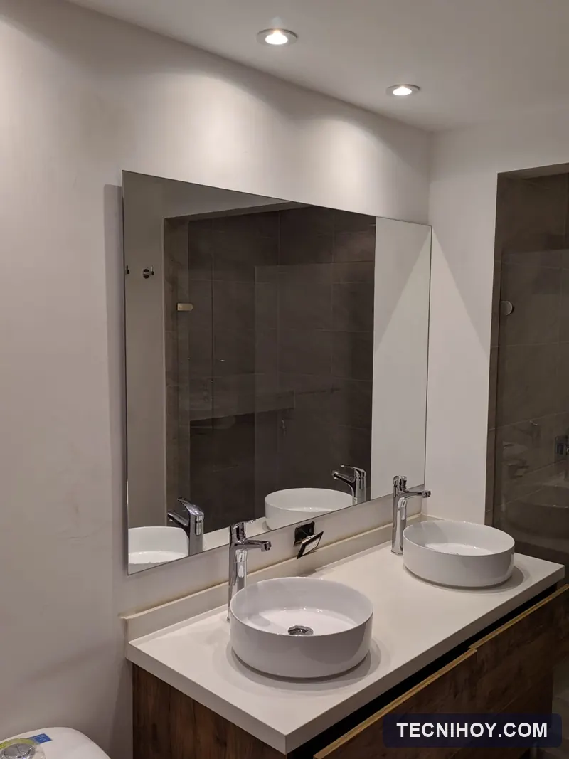 Espejo moderno a la medida sobre mueble de baño