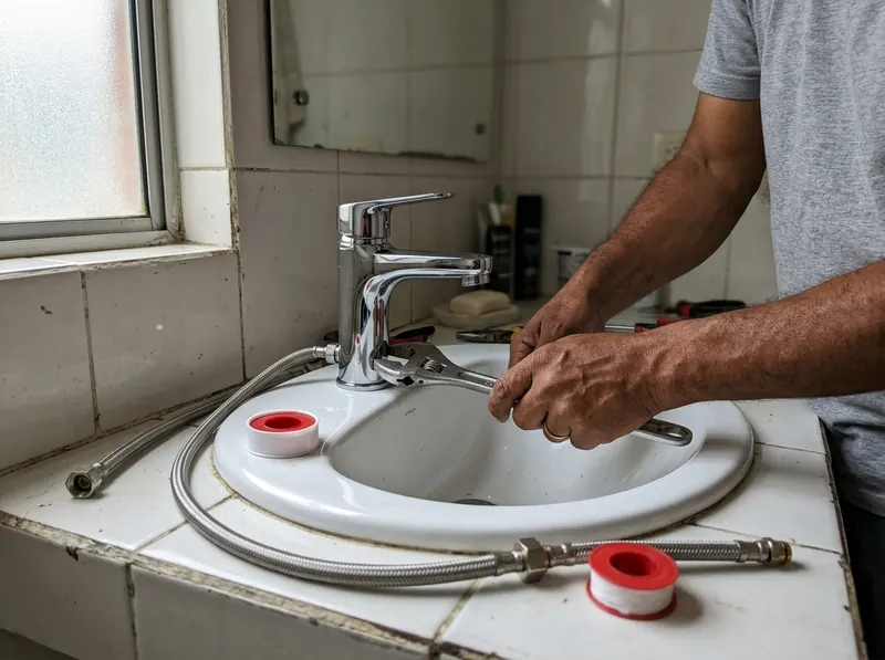 Instalación de grifería nueva en lavamanos