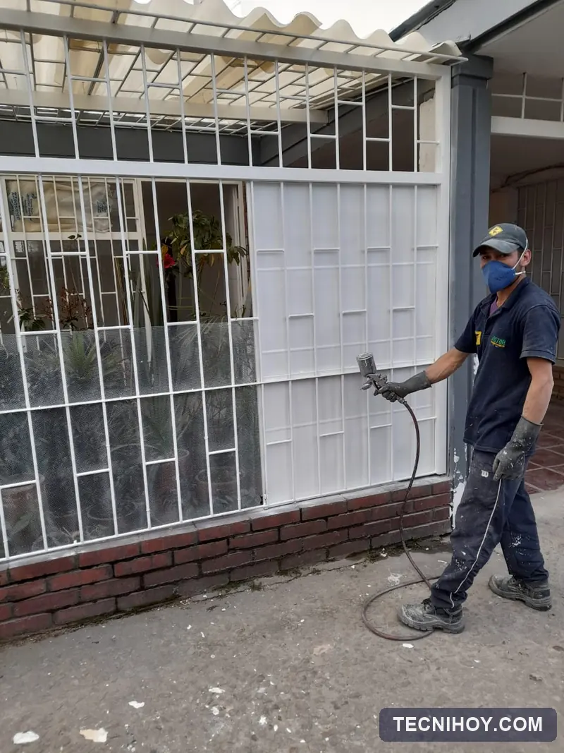 Pintura de reja de fachada con pistola