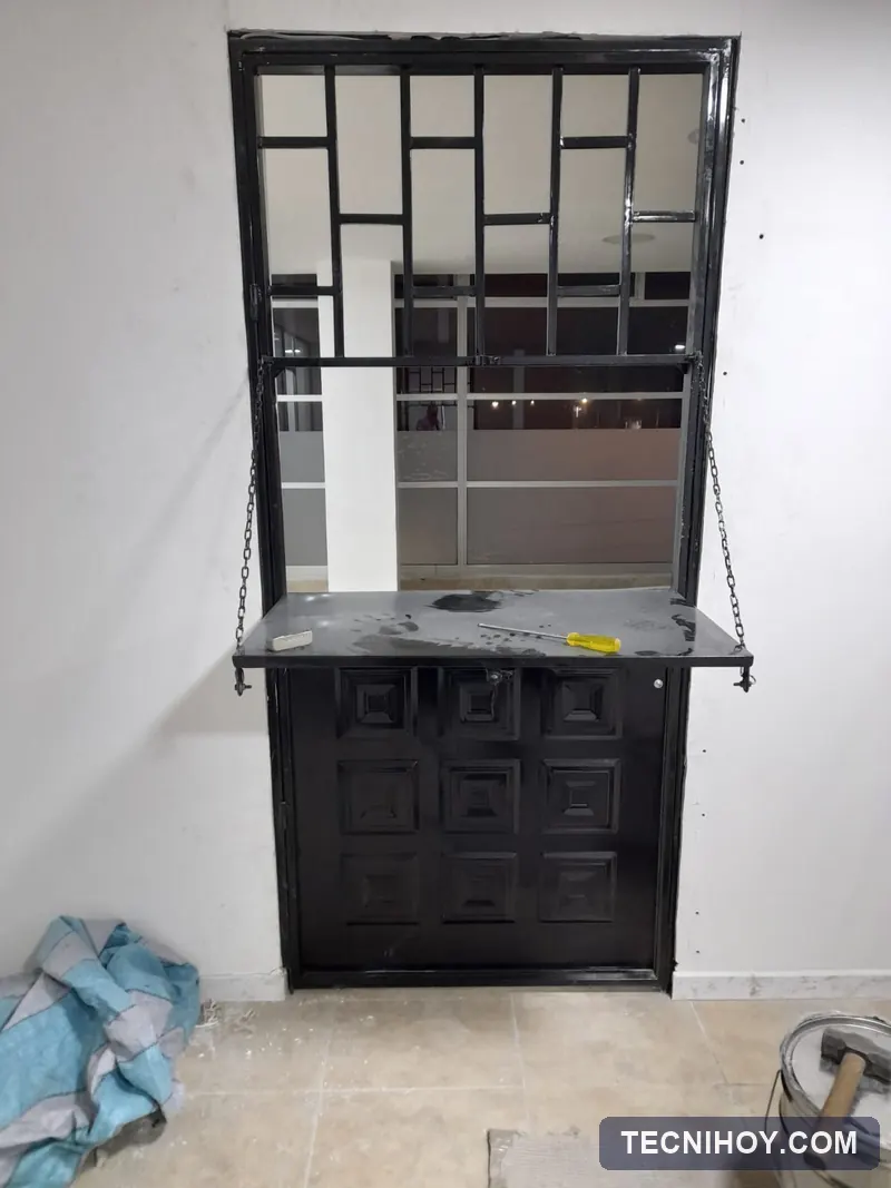 Puerta metálica con bandeja